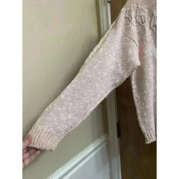 Vintage Ashley S Pink White Heathered Knit Sweater With Pearl Button Mock Neck S - Picture 5 of 14